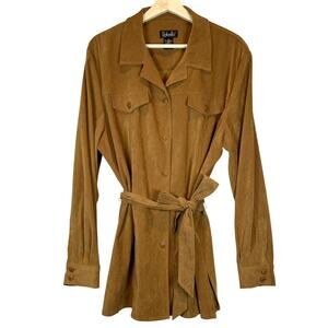 Rafaella Faux Suede Button Down Jacket Women's 16 Belted Tan Moleskin